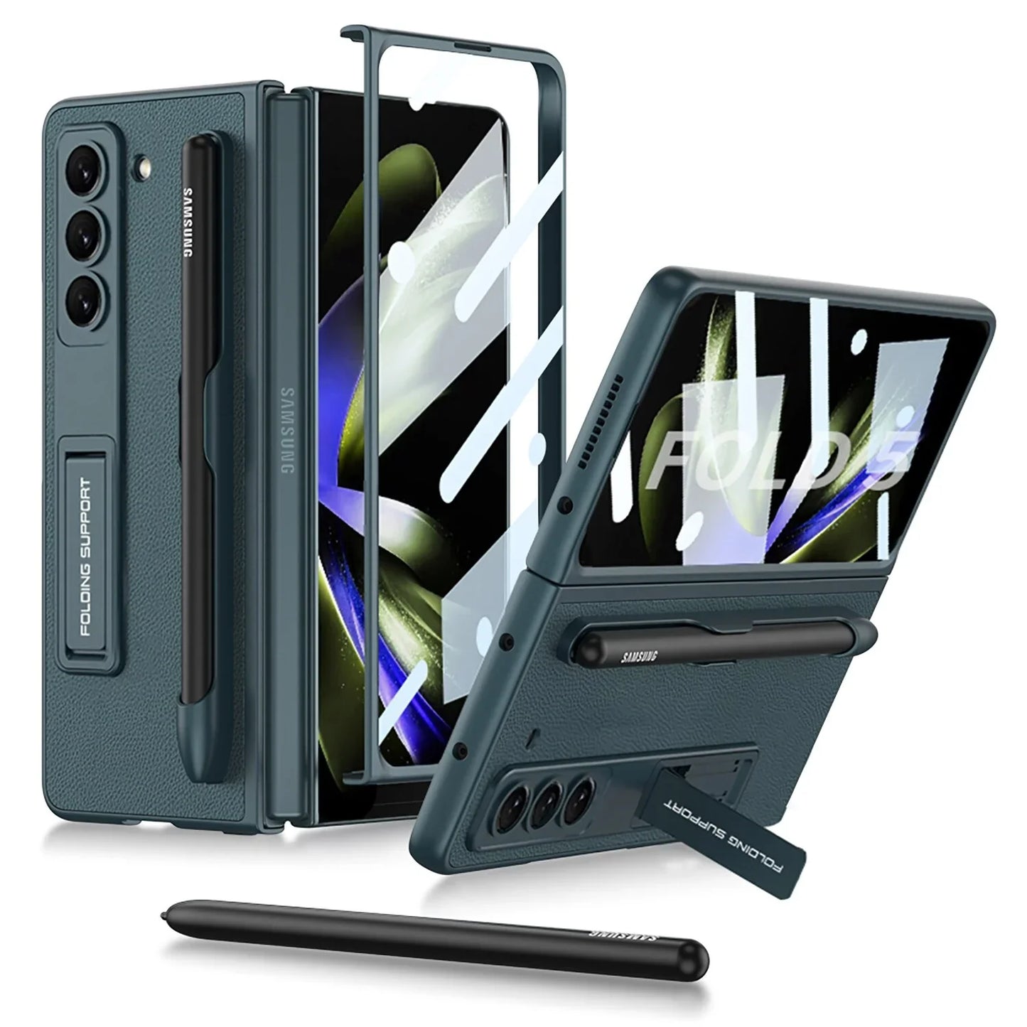 Leather Case With Bracket & Pen Slot For Galaxy Z Fold 5