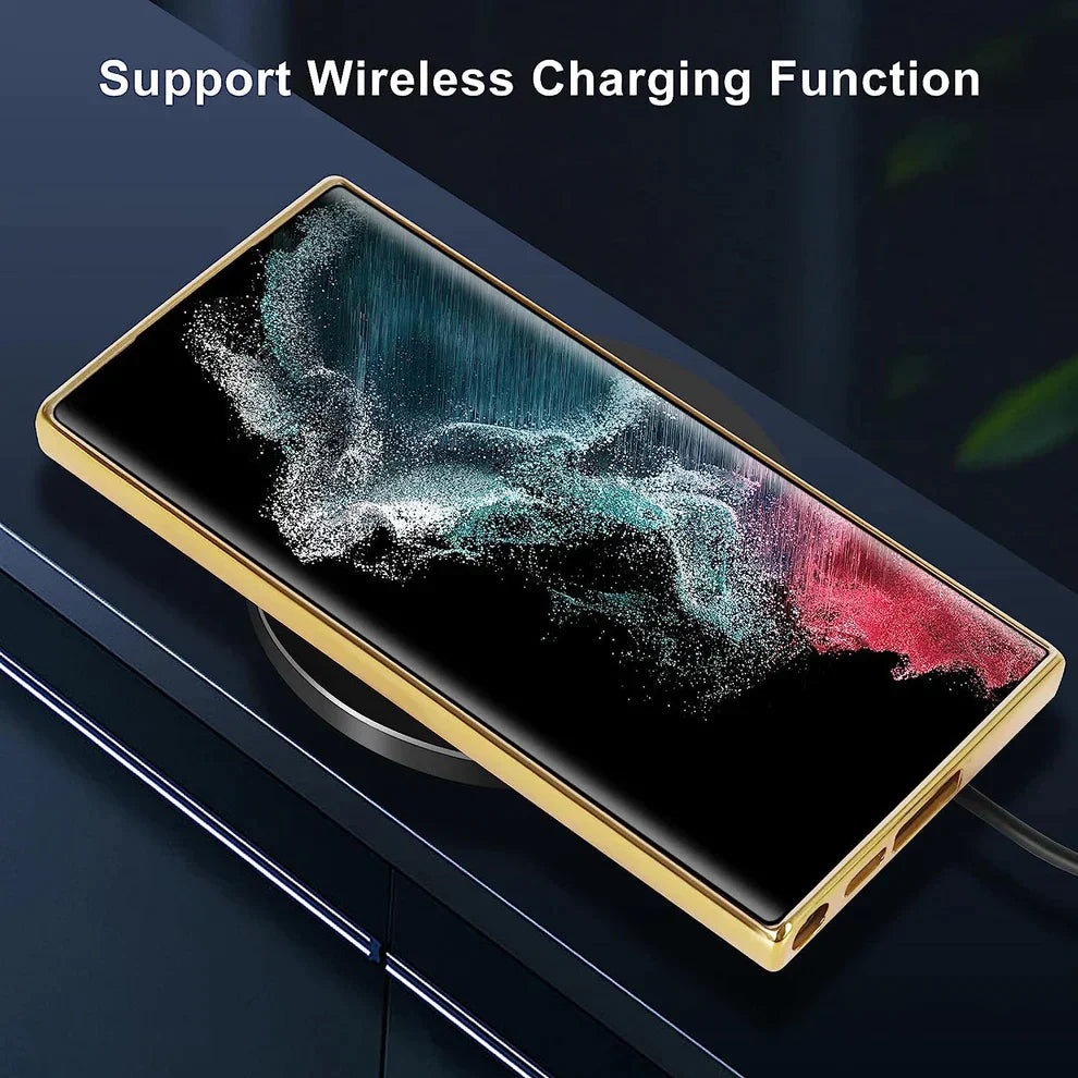 Triumph Electroplating Leather Golden Stand Case For Galaxy S24 Ultra