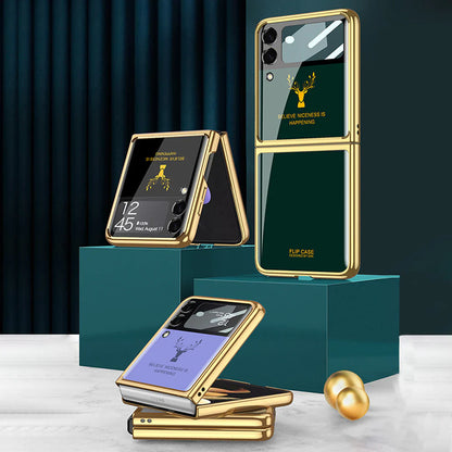 Galaxy Z Flip3 Luxurious Deer Pattern Inspirational Glass Case