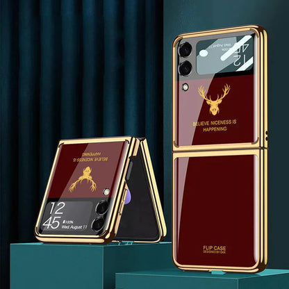 Galaxy Z Flip3 Luxurious Deer Pattern Inspirational Glass Case