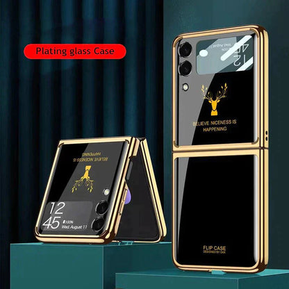 Galaxy Z Flip3 Luxurious Deer Pattern Inspirational Glass Case