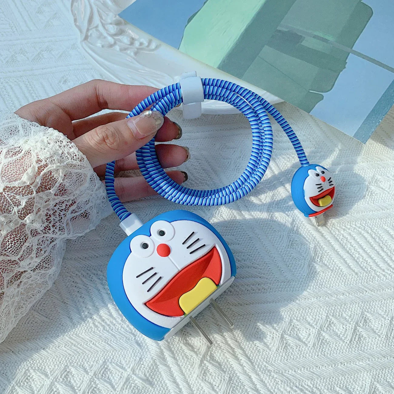 Cute 3D Cartoon Character Stitch Cable Protector  (Blue)