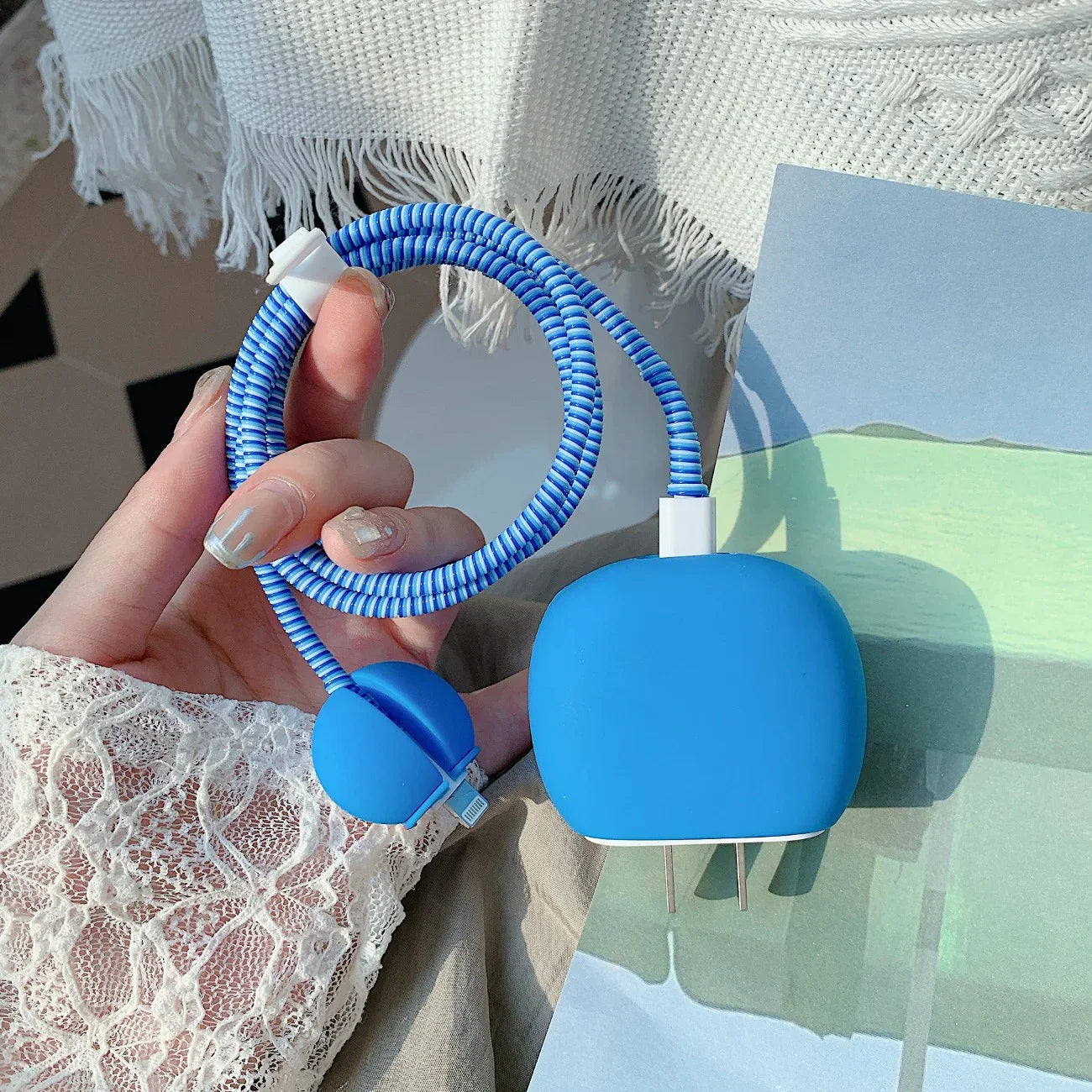 Cute 3D Cartoon Character Stitch Cable Protector  (Blue)