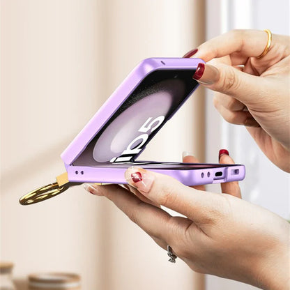 Leather Case With Z Finger Ring & Lens Glass For Samsung Galaxy Z Flip 5