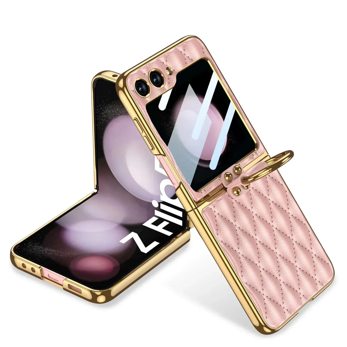 Elegant Leather Ring Support Case For Galaxy Z Flip 5
