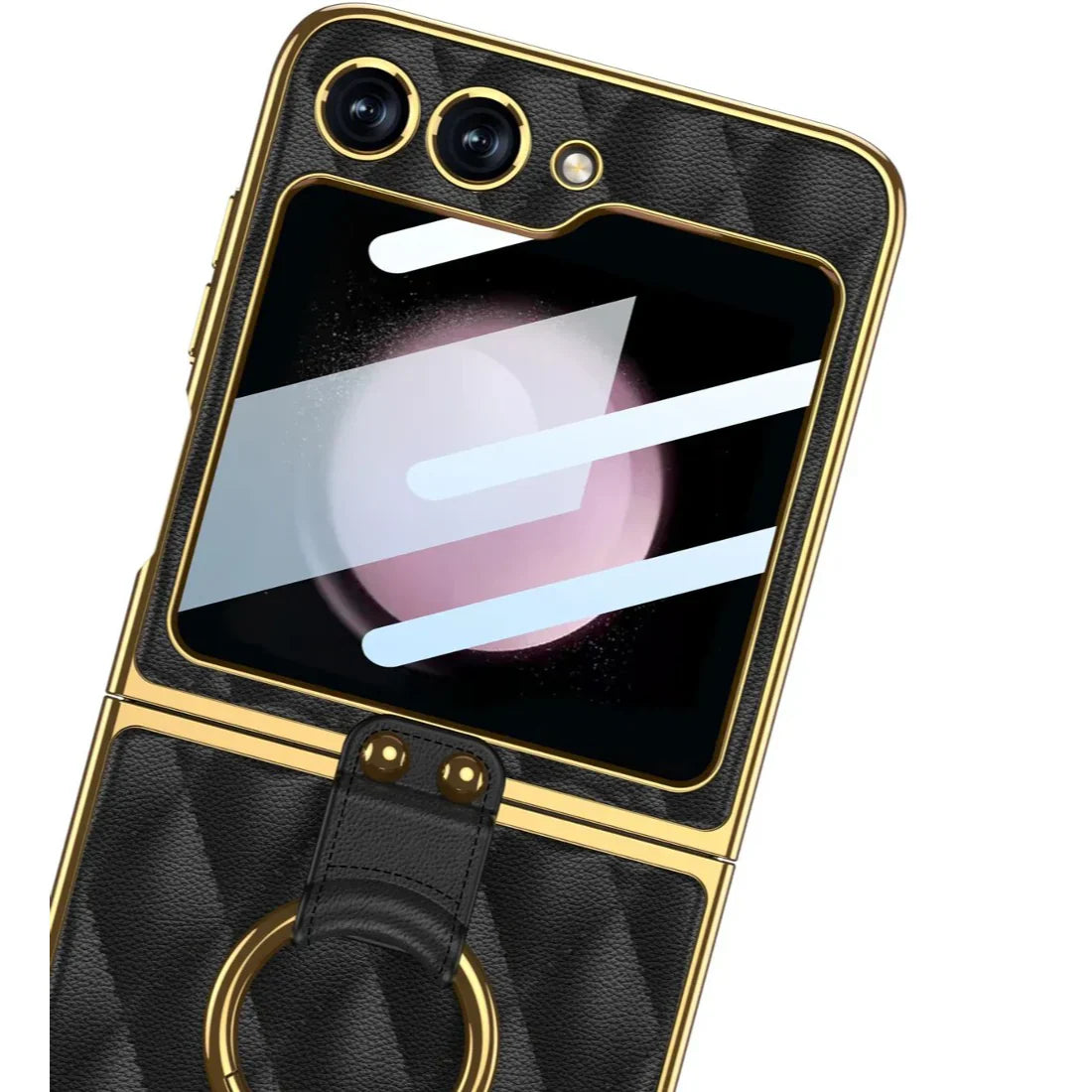 Elegant Leather Ring Support Case For Galaxy Z Flip 5