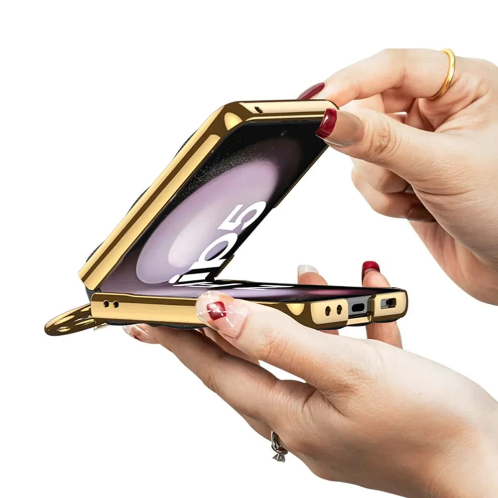 Elegant Leather Ring Support Case For Galaxy Z Flip 5