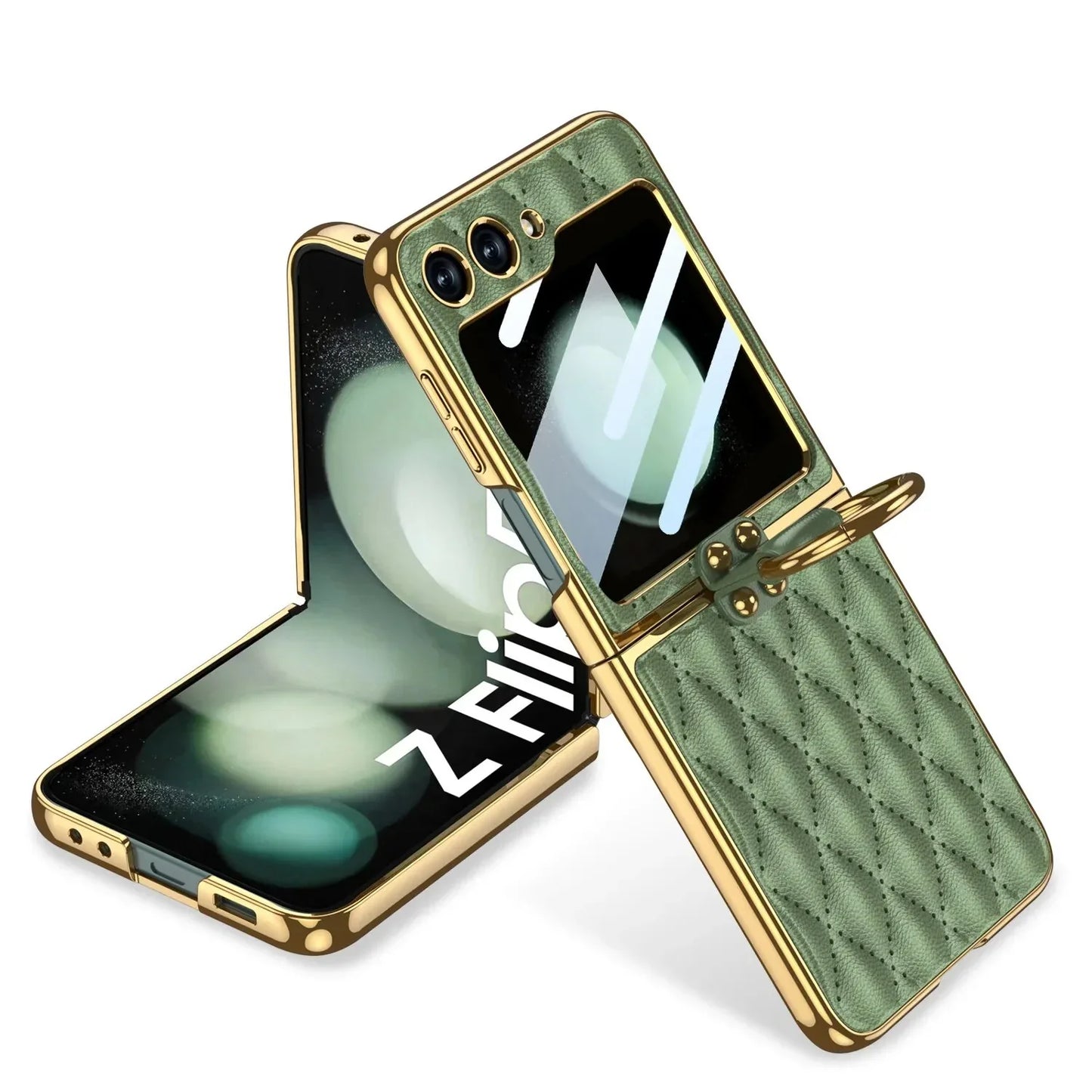 Elegant Leather Ring Support Case For Galaxy Z Flip 5