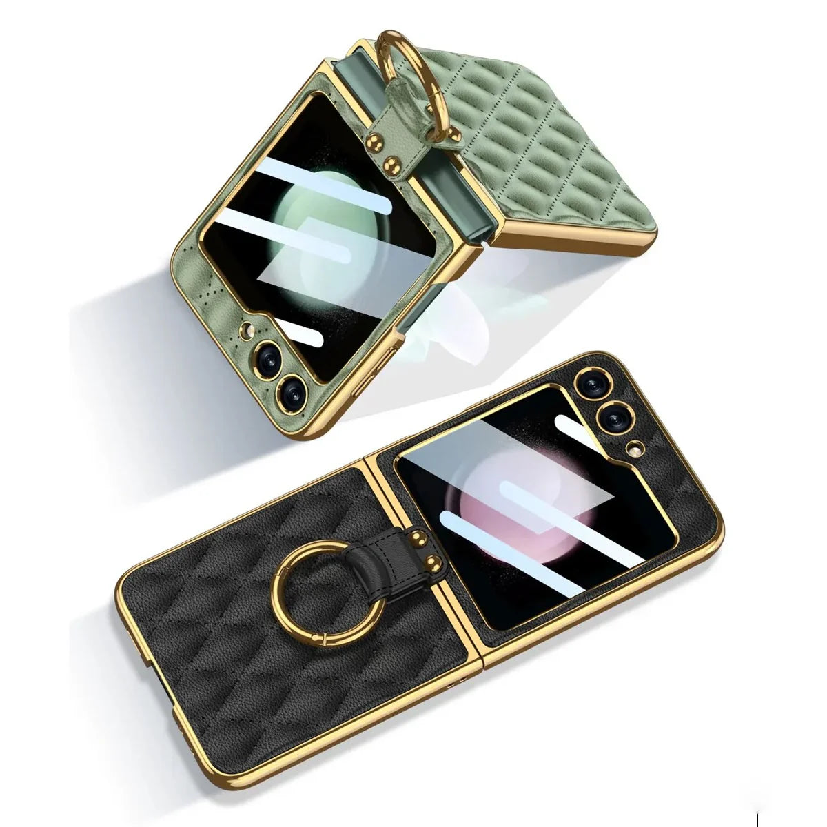 Elegant Leather Ring Support Case For Galaxy Z Flip 5