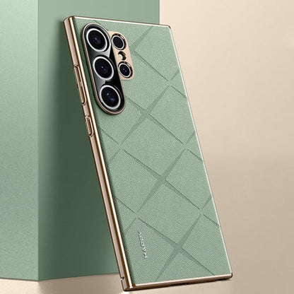 Luxury Plain Leather + Camera Lens Protector Case  - Galaxy S25 Series