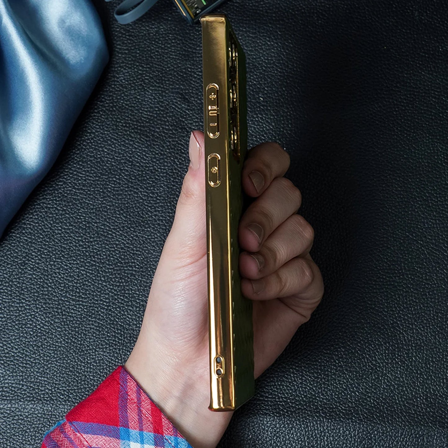 Braided Woven Leather Case With Gold Electroplating For Galaxy S23 Ultra