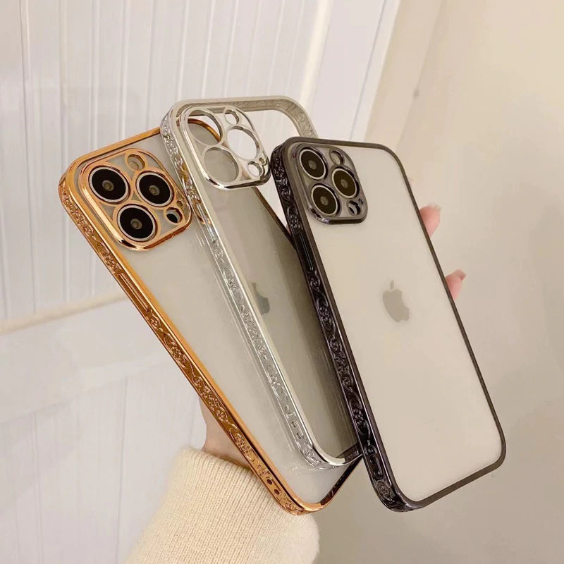 iPhone Series Electroplating Boarder Designed Transparent Glitter Case