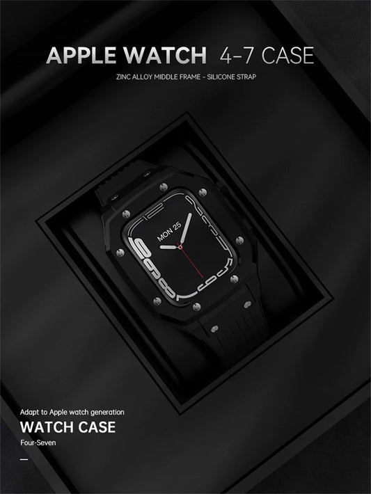 Premium Luxury Modification Kit Metal Case + Rubber Silicone Straps For Smart Watch -  (44MM 45MM)