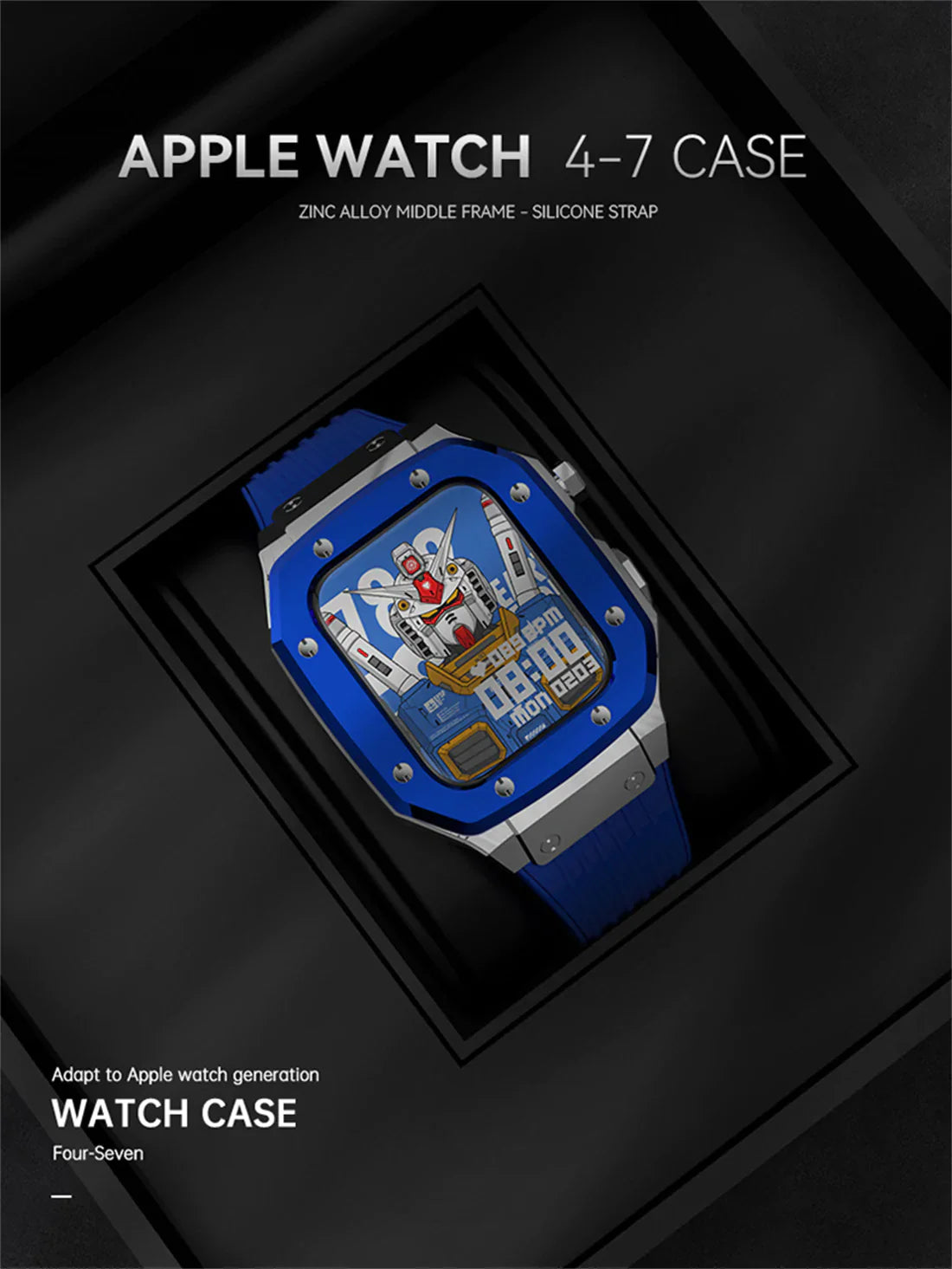 Premium Luxury Modification Kit Metal Case + Rubber Silicone Straps For Smart Watch -  (44MM 45MM)