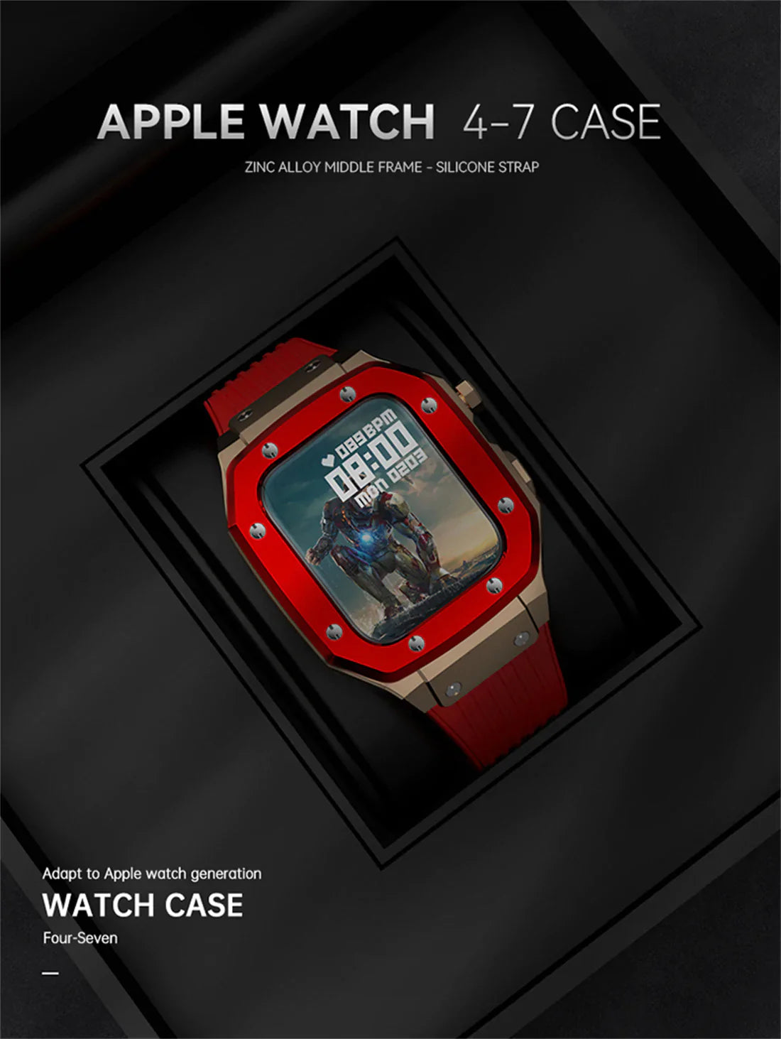 Premium Luxury Modification Kit Metal Case + Rubber Silicone Straps For Smart Watch -  (44MM 45MM)