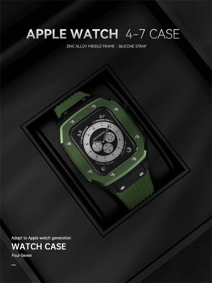 Premium Luxury Modification Kit Metal Case + Rubber Silicone Straps For Smart Watch -  (44MM 45MM)