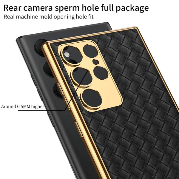 Premium Leather Case With Gold Electroplating For Galaxy S23 Ultra
