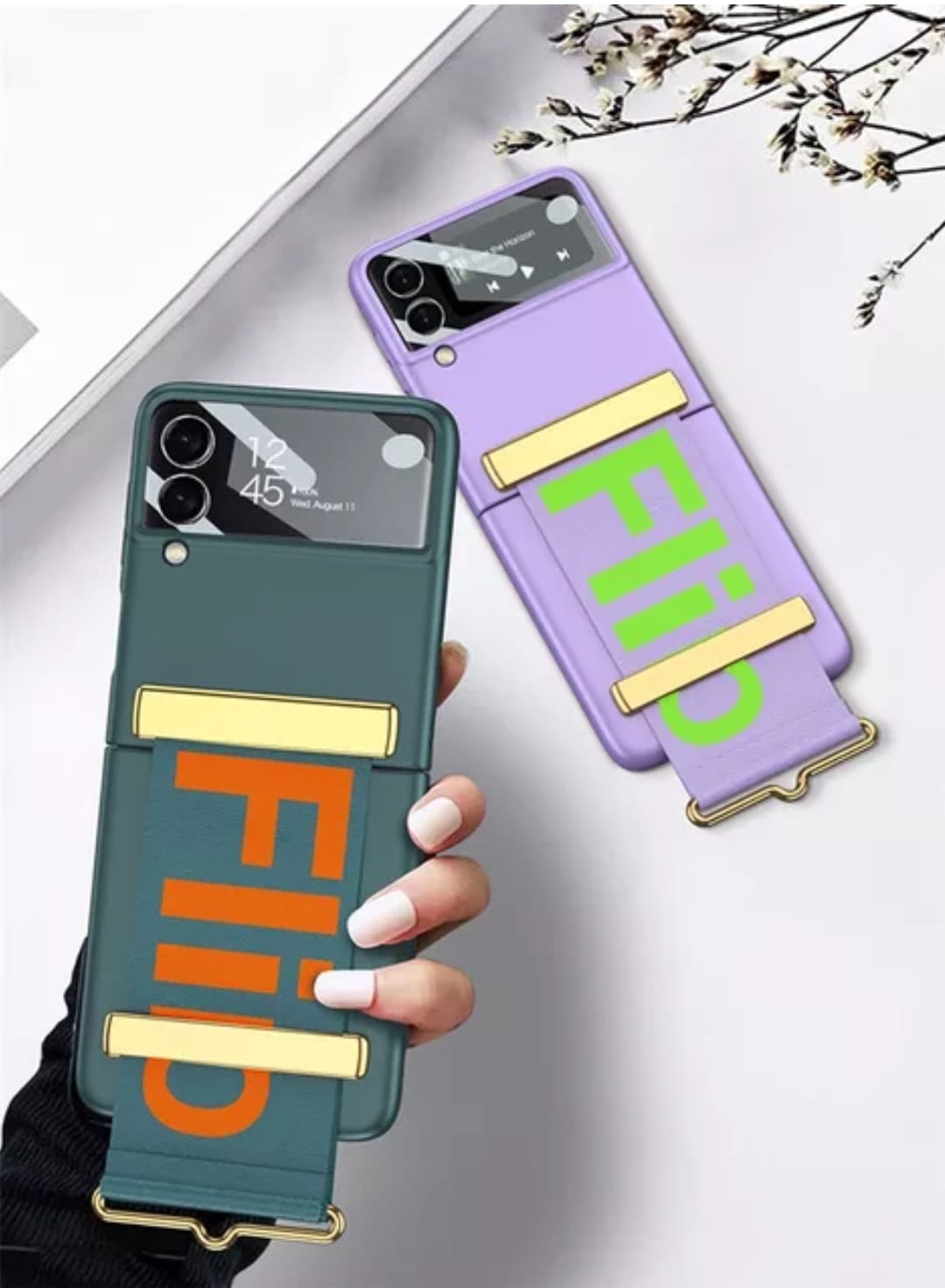 Samsung Galaxy Z Flip 4 with Wristband Shockproof Flip Case Hard