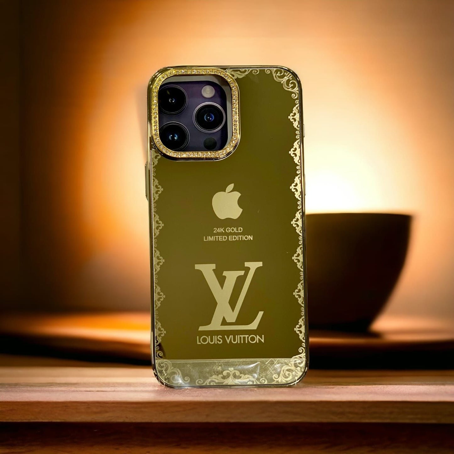 iPhone 15 Series  Diamonds Studded Royal Gold Protective Case