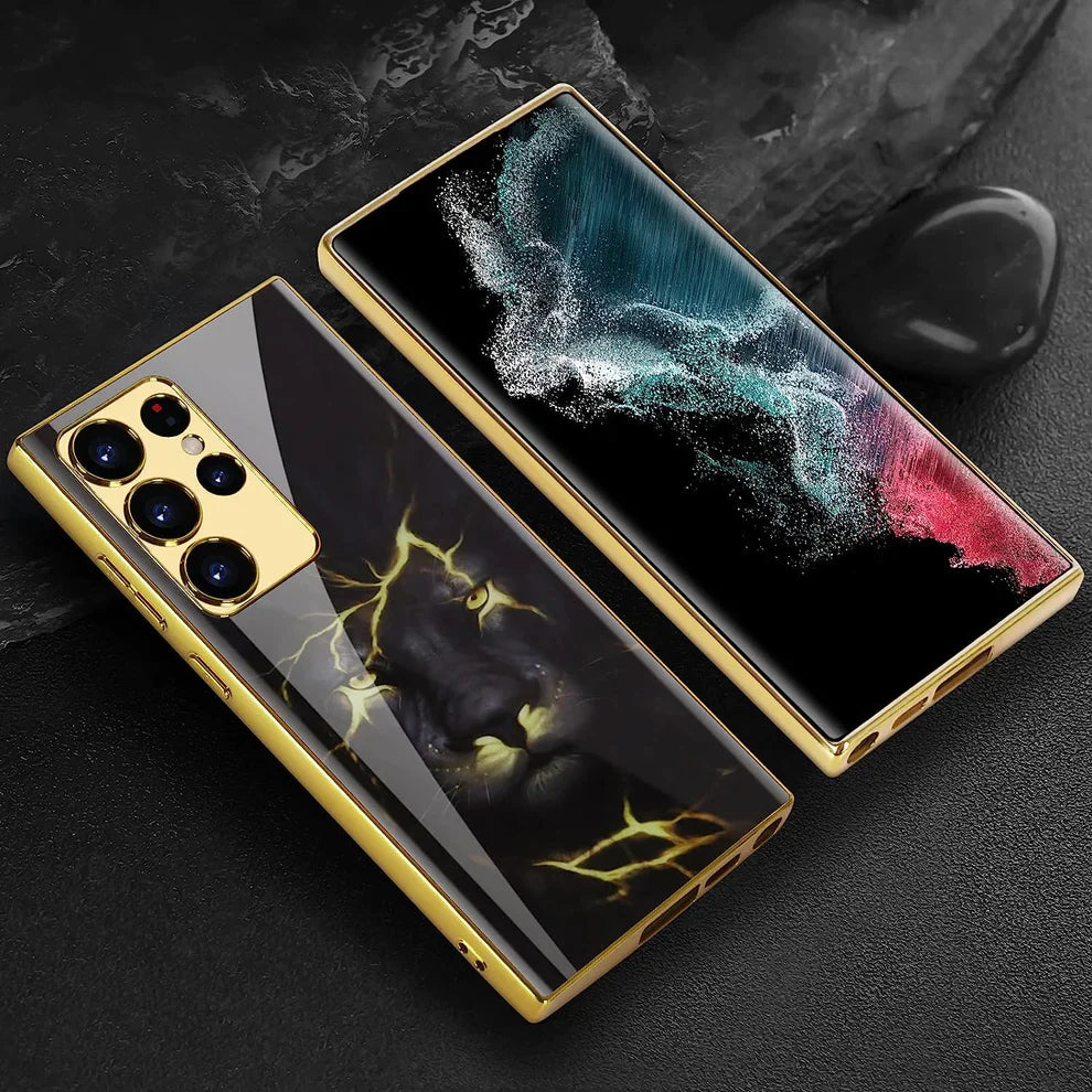 Galaxy S23 Ultra Lion Pattern Inspirational Glass Case