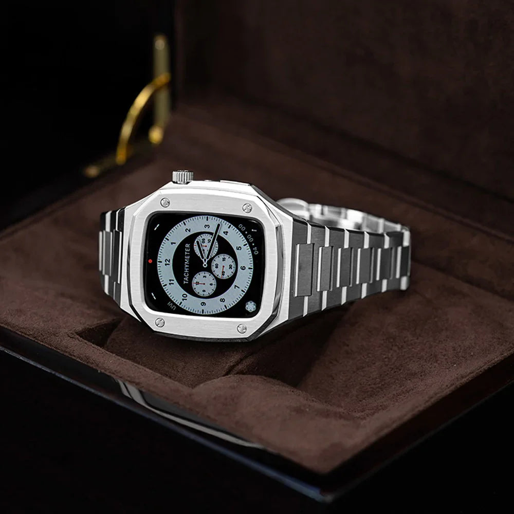 Luxury Stainless Steel Modification Kit Metal Case And Stainless Steel Straps For Smart Watch ( 44MM 45MM)