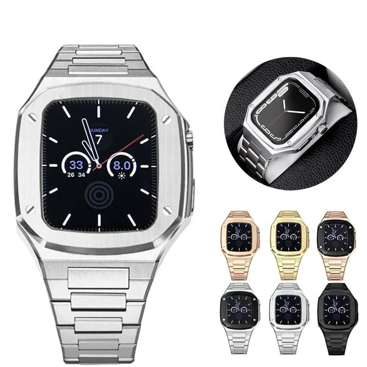 Luxury Stainless Steel Modification Kit Metal Case And Stainless Steel Straps For Smart Watch ( 44MM 45MM)