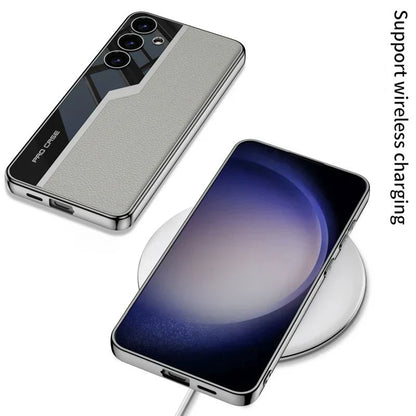 Classic Electroplated Plain Leather Case for Galaxy S25