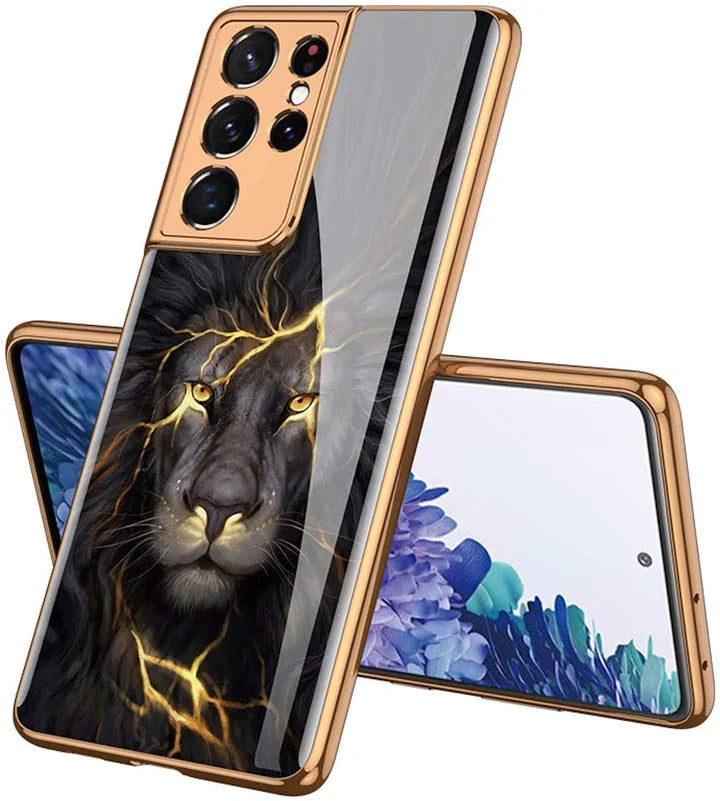 Galaxy S21 Ultra Glass Lion Pattern luxurious Designer back Case