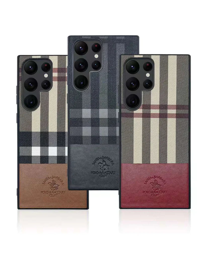 Samsung S23 Ultra Santa Barbara Polo PLAID Premium Leather Case For Samsung S23 Ultra
