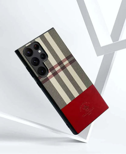 Samsung S23 Ultra Santa Barbara Polo PLAID Premium Leather Case For Samsung S23 Ultra