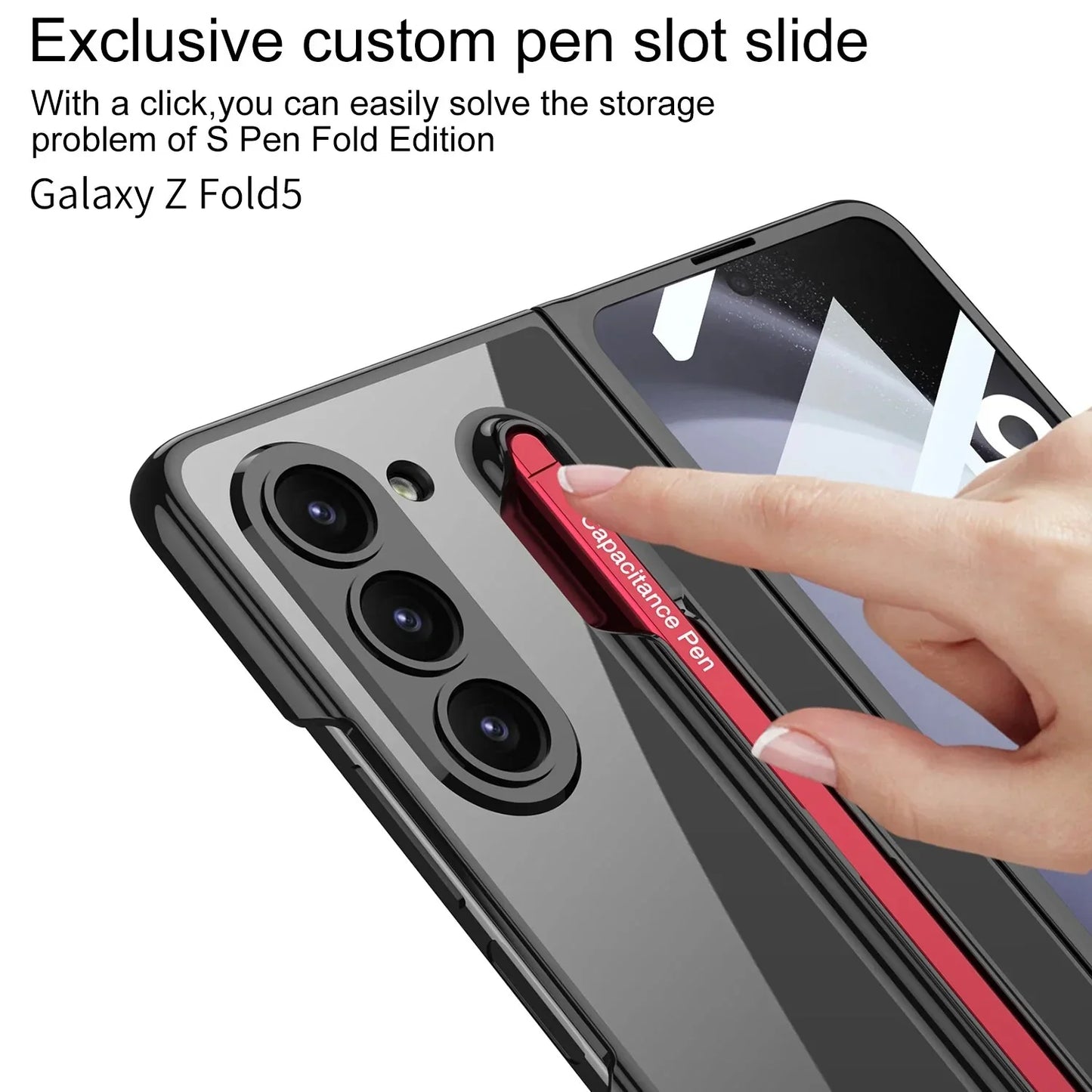 Transparent Case With Screen Protector & Tough Pen For Galaxy Z Fold 5