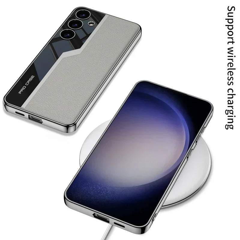 Classic Electroplated Plain Leather Case for Galaxy S25