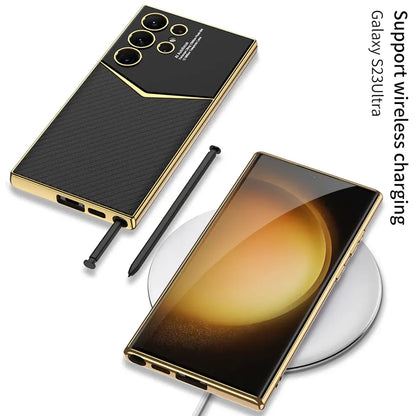 Royal Gold Plated Luxury Leather Case For Galaxy S23 Ultra