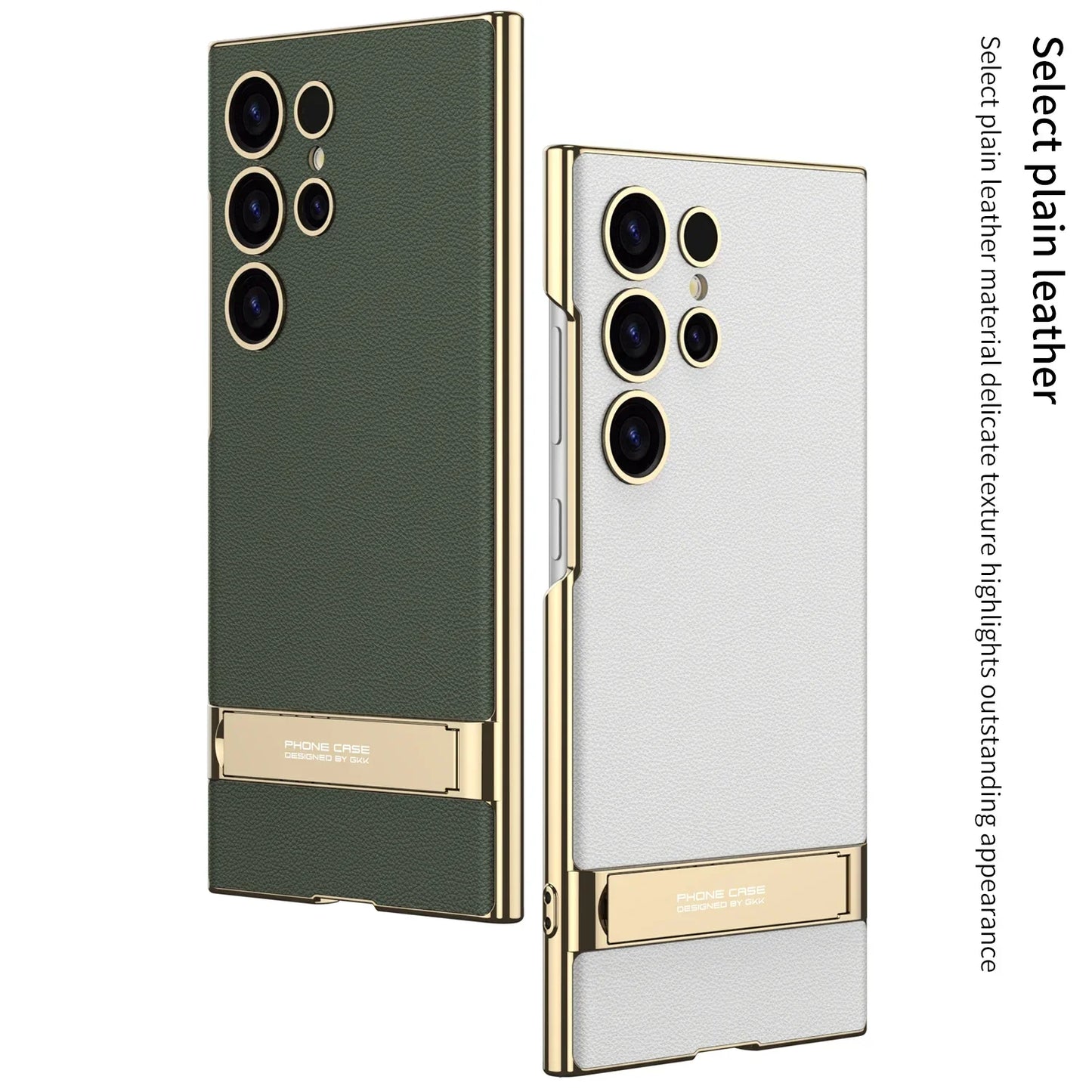 Triumph Electroplating Leather Golden Stand Case For Galaxy S24 Ultra